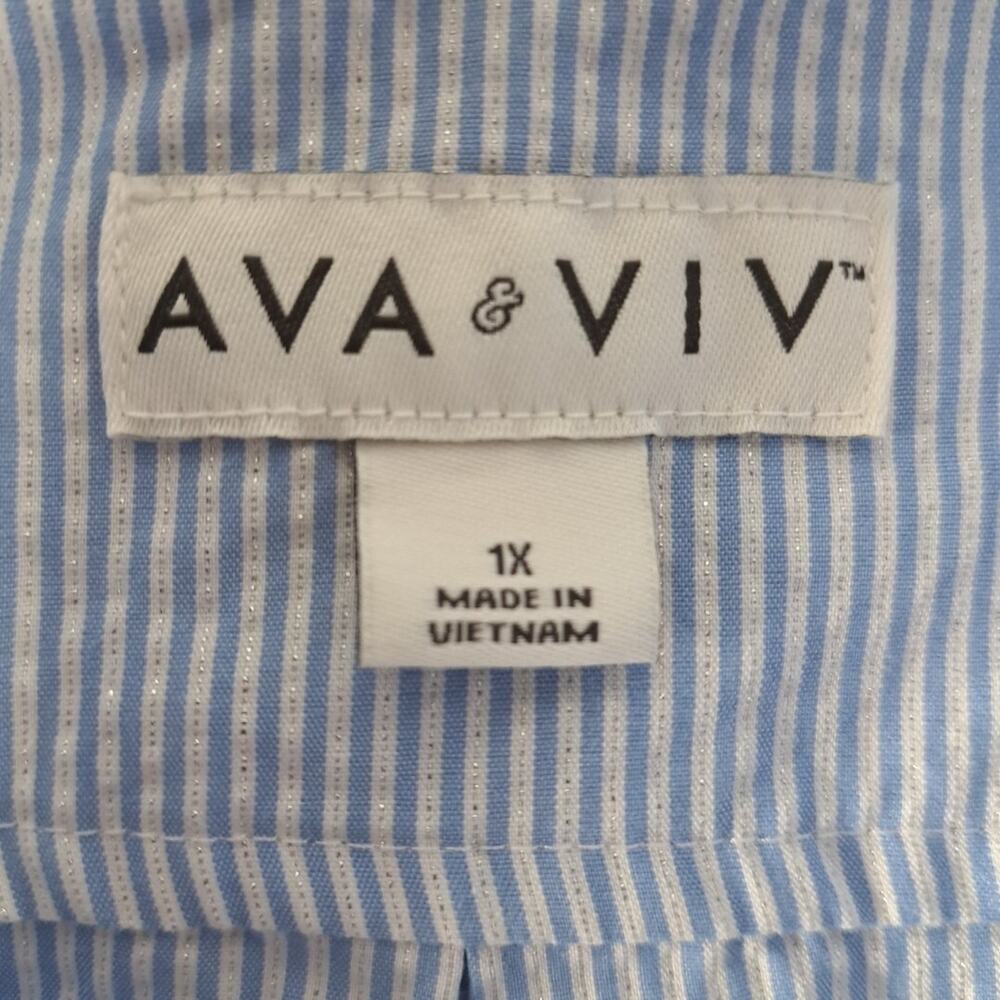 Ava & Viv Long Sleeve Shirt Womens 1X Blue White Striped Button Up Top Coastal - Picture 3 of 14